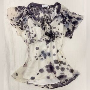 Calvin Klein Black and Gray Floral Blouse